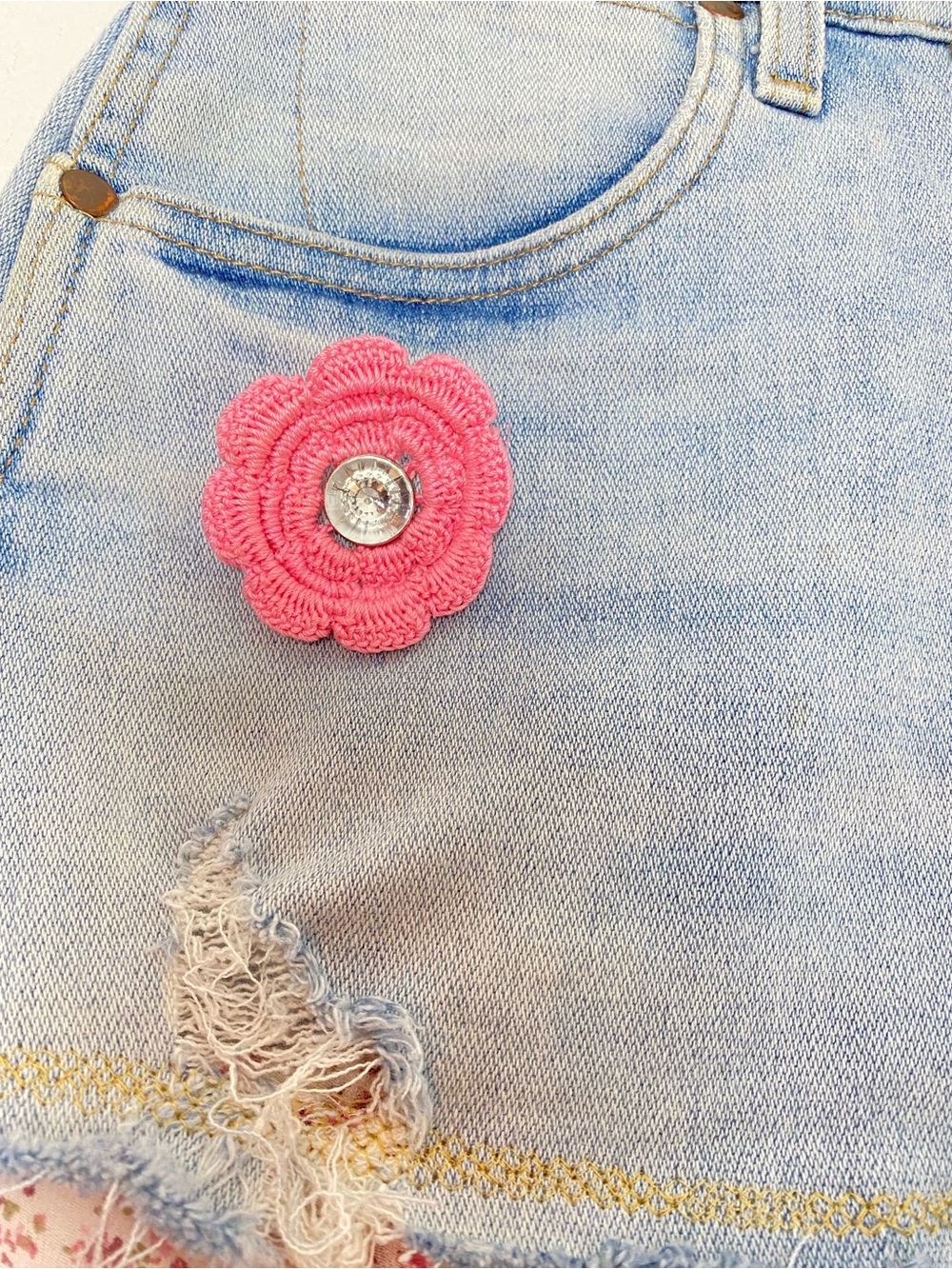 Wrangler Denim Jean Skirt Womens Size XS Handmade Upcycled OOAK Floral Waist 26 - Picture 5 of 13